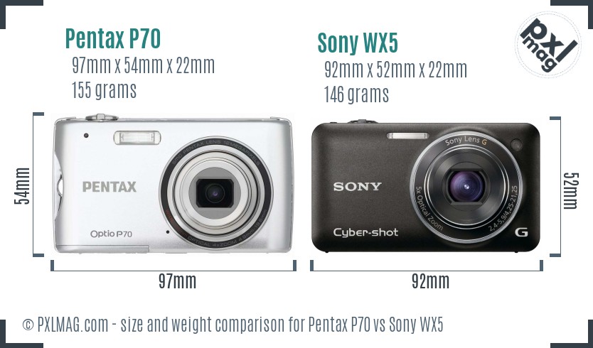 Pentax P70 vs Sony WX5 size comparison