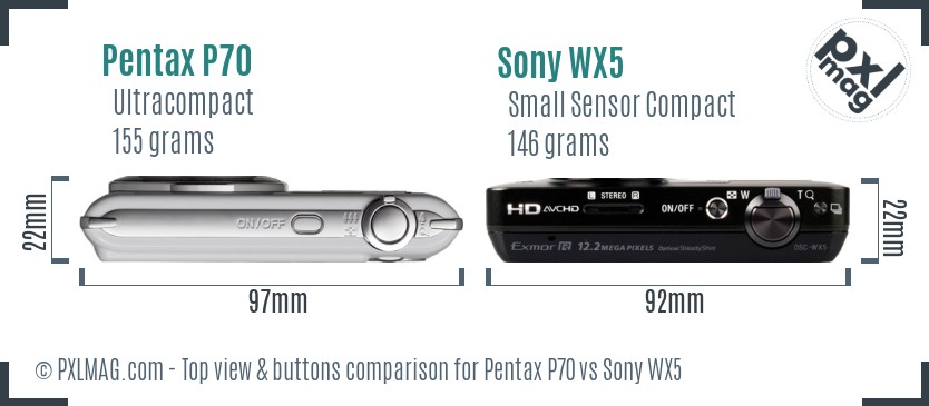 Pentax P70 vs Sony WX5 top view buttons comparison
