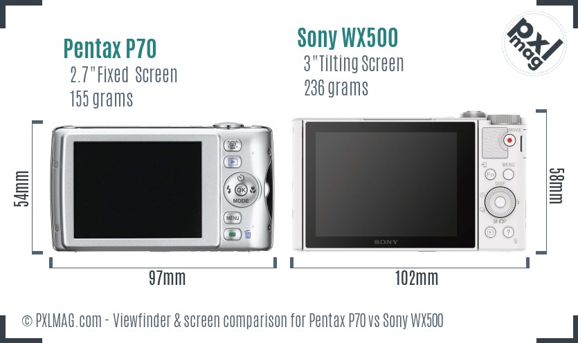 Pentax P70 vs Sony WX500 Screen and Viewfinder comparison