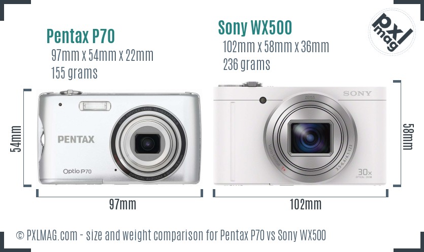 Pentax P70 vs Sony WX500 size comparison