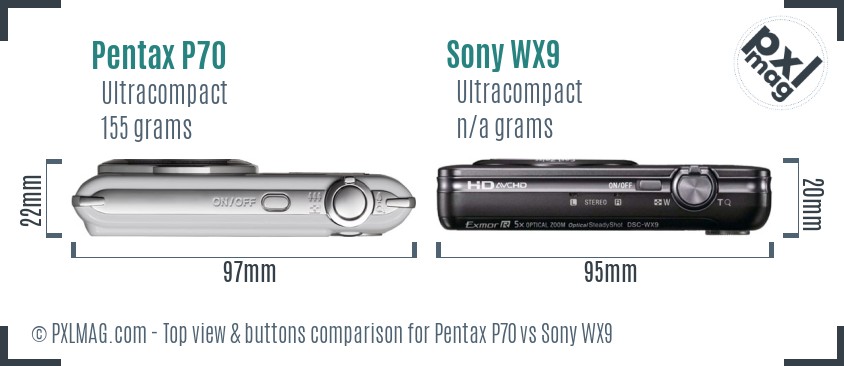 Pentax P70 vs Sony WX9 top view buttons comparison