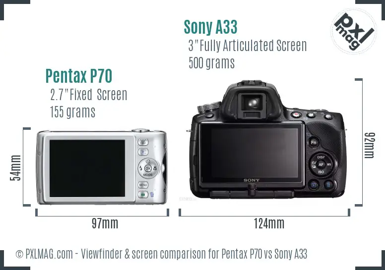 Pentax P70 vs Sony A33 Screen and Viewfinder comparison