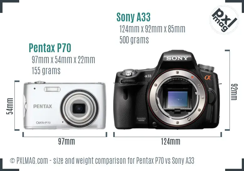 Pentax P70 vs Sony A33 size comparison