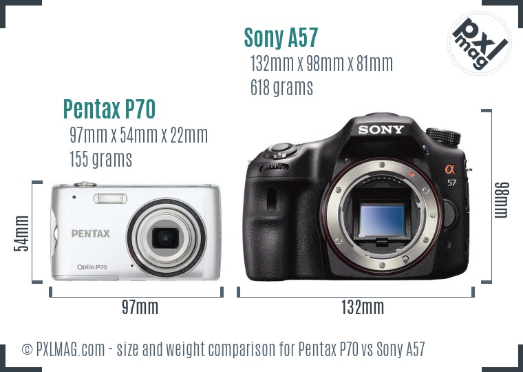 Pentax P70 vs Sony A57 size comparison