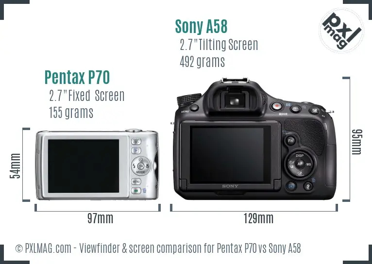 Pentax P70 vs Sony A58 Screen and Viewfinder comparison Pentax P70 vs Sony A58 Screen and Viewfinder comparison