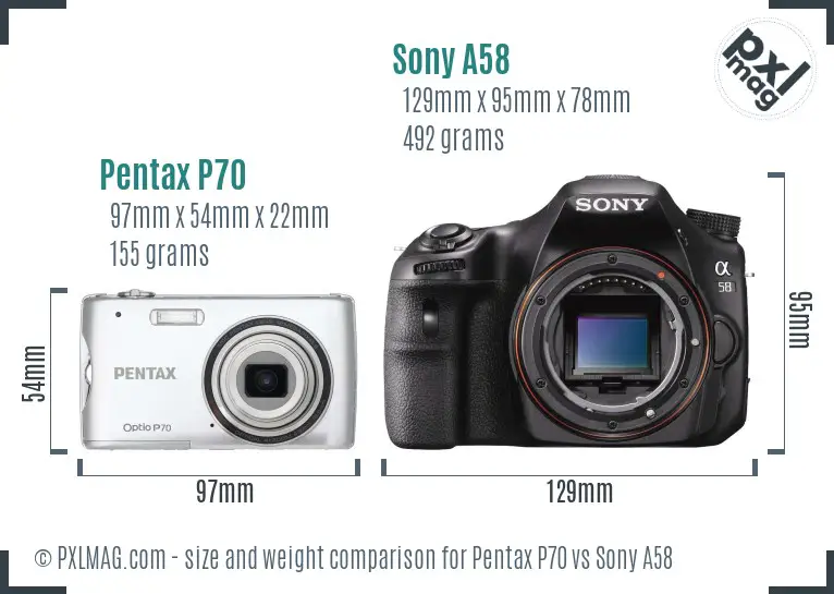 Pentax P70 vs Sony A58 size comparison Pentax P70 vs Sony A58 size comparison