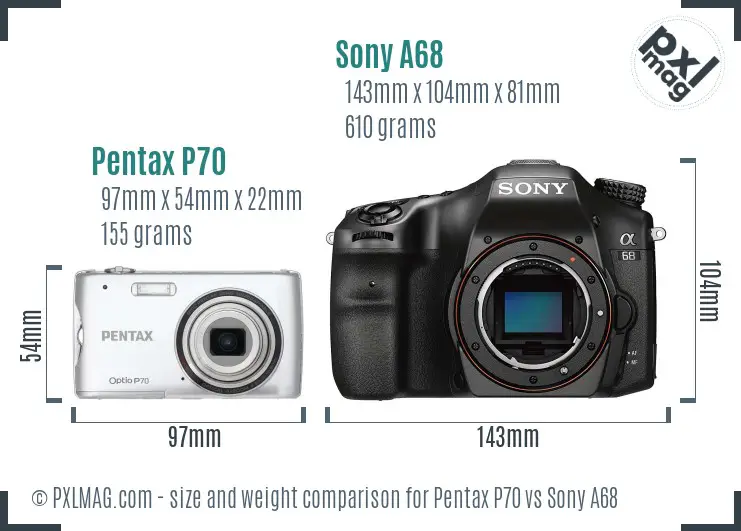 Pentax P70 vs Sony A68 size comparison Pentax P70 vs Sony A68 size comparison