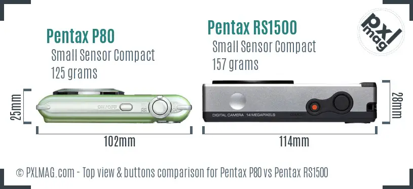 Pentax P80 vs Pentax RS1500 top view buttons comparison