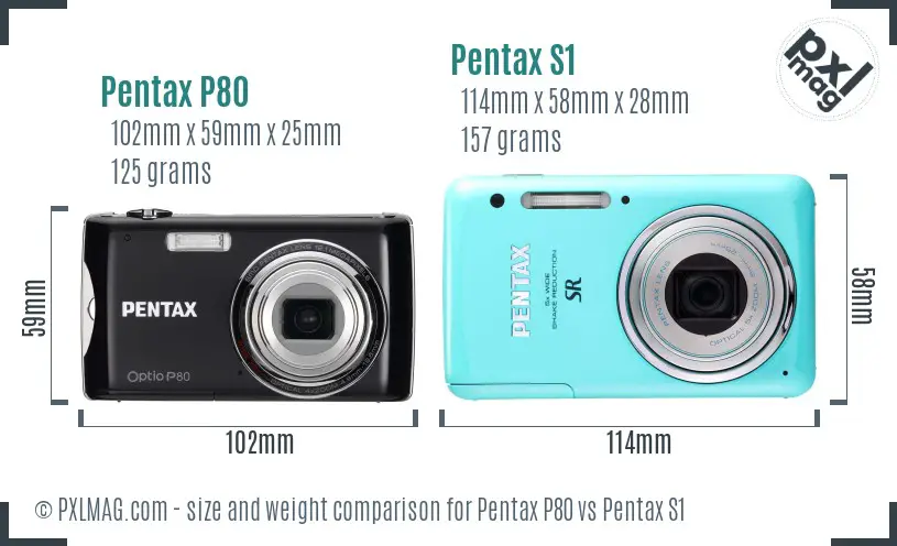 Pentax P80 vs Pentax S1 size comparison