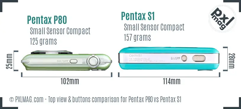 Pentax P80 vs Pentax S1 top view buttons comparison