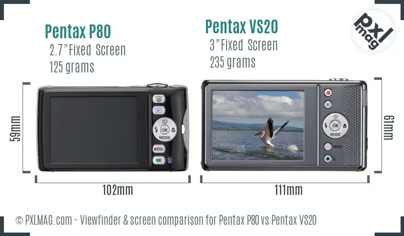 Pentax P80 vs Pentax VS20 Screen and Viewfinder comparison