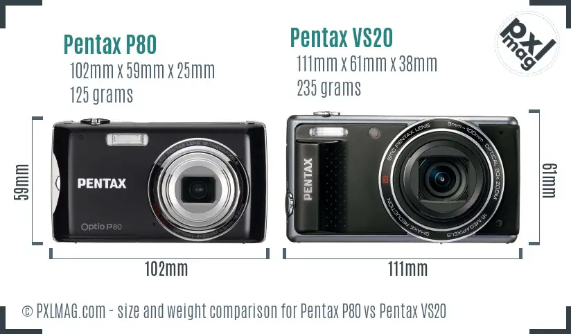 Pentax P80 vs Pentax VS20 size comparison