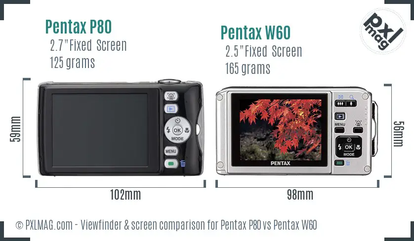 Pentax P80 vs Pentax W60 Screen and Viewfinder comparison
