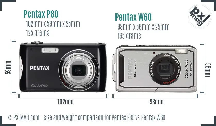 Pentax P80 vs Pentax W60 size comparison