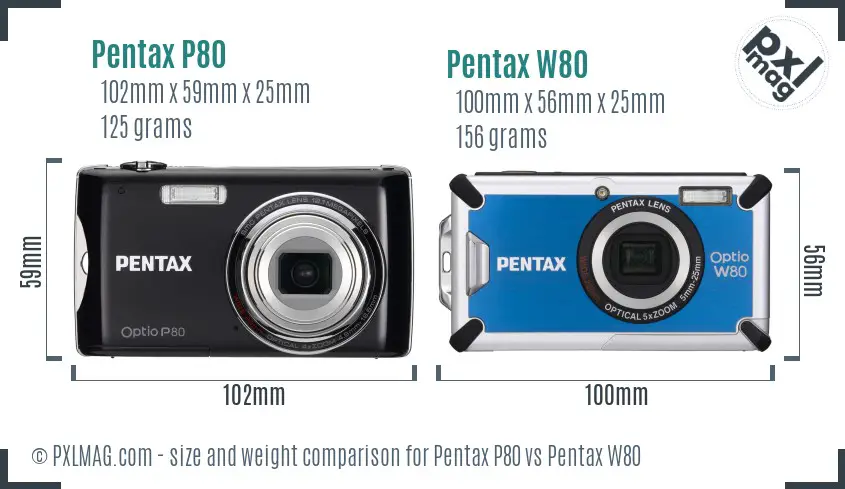 Pentax P80 vs Pentax W80 size comparison