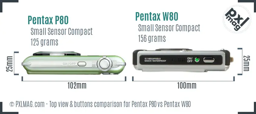 Pentax P80 vs Pentax W80 top view buttons comparison
