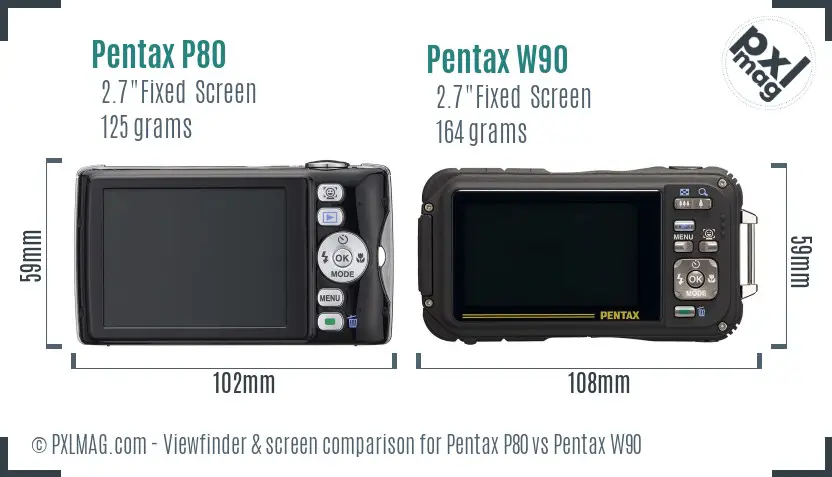 Pentax P80 vs Pentax W90 Screen and Viewfinder comparison