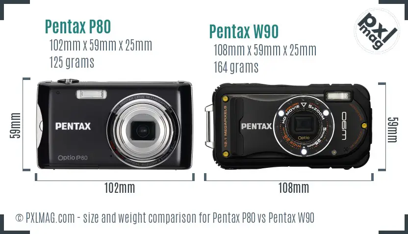 Pentax P80 vs Pentax W90 size comparison