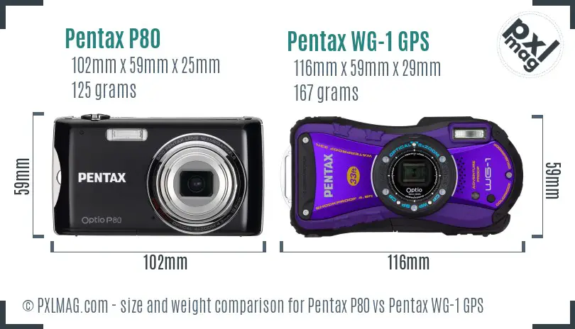 Pentax P80 vs Pentax WG-1 GPS size comparison