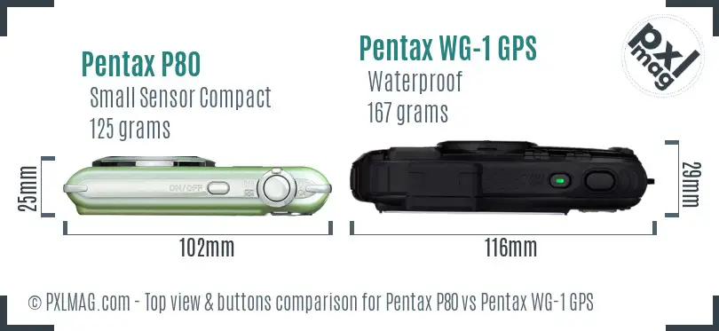 Pentax P80 vs Pentax WG-1 GPS top view buttons comparison