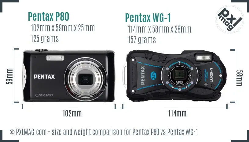 Pentax P80 vs Pentax WG-1 size comparison