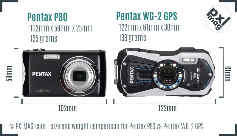 Pentax P80 vs Pentax WG-2 GPS size comparison