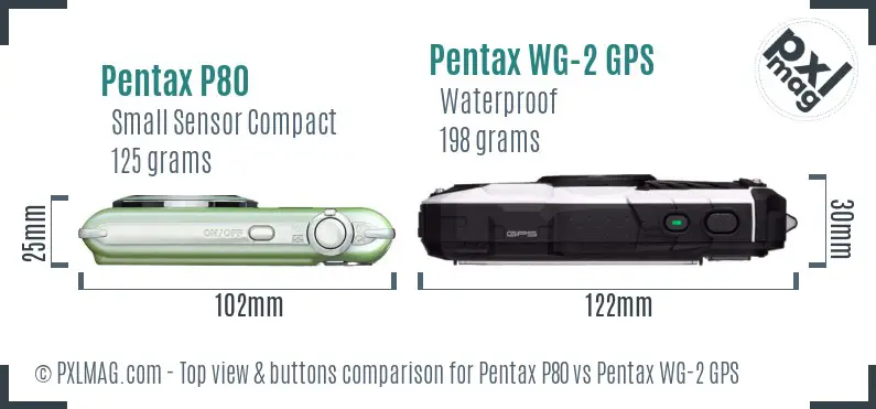 Pentax P80 vs Pentax WG-2 GPS top view buttons comparison