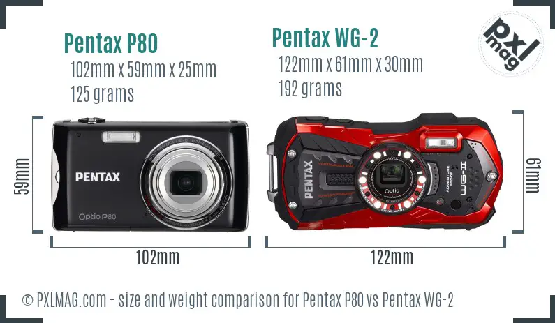 Pentax P80 vs Pentax WG-2 size comparison