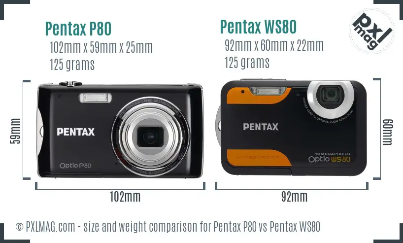 Pentax P80 vs Pentax WS80 size comparison