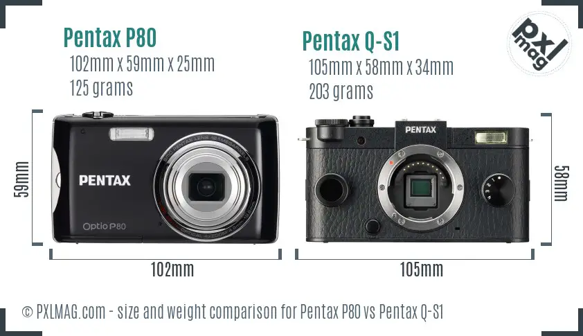 Pentax P80 vs Pentax Q-S1 size comparison