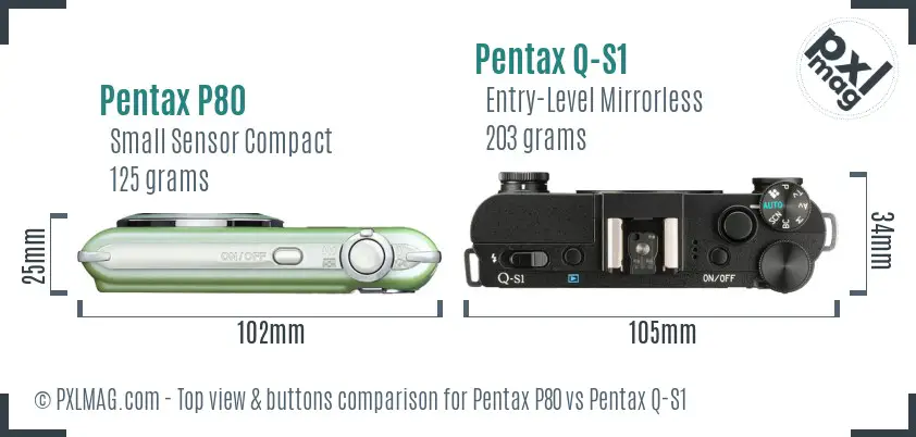 Pentax P80 vs Pentax Q-S1 top view buttons comparison