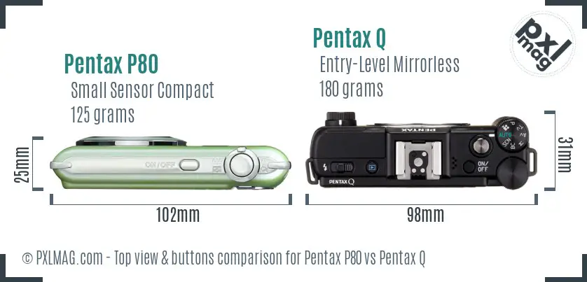 Pentax P80 vs Pentax Q top view buttons comparison