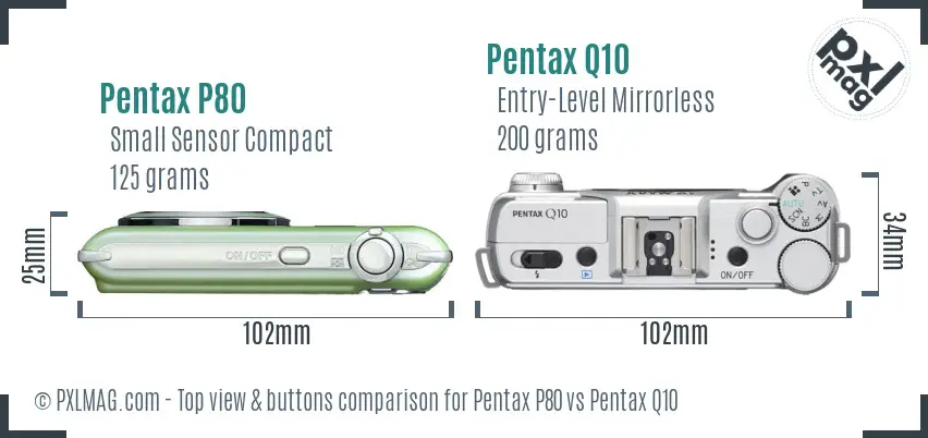 Pentax P80 vs Pentax Q10 top view buttons comparison