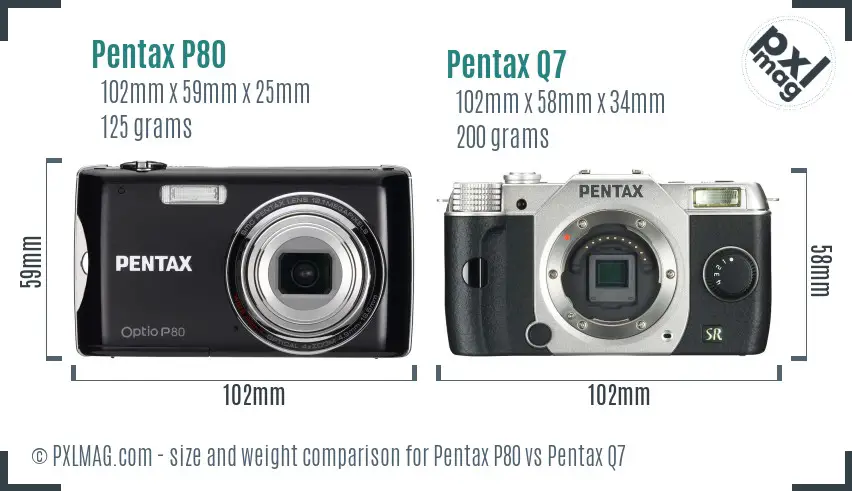 Pentax P80 vs Pentax Q7 size comparison