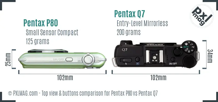 Pentax P80 vs Pentax Q7 top view buttons comparison