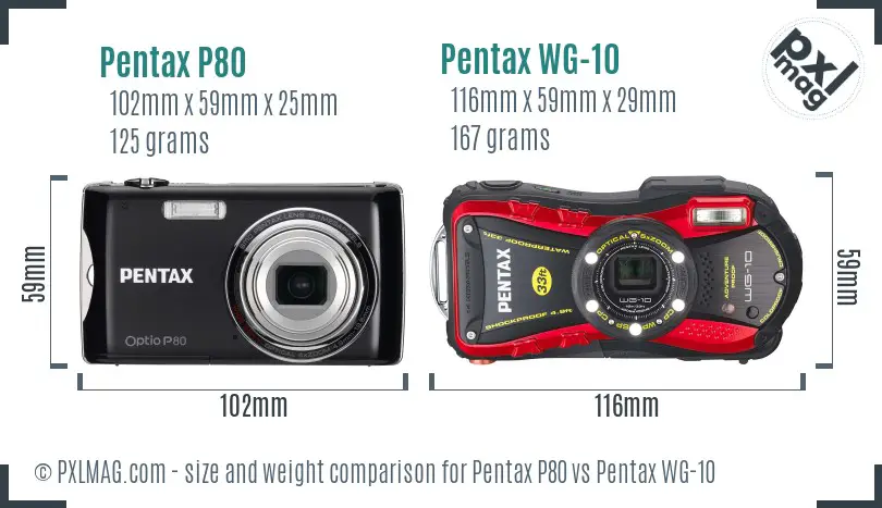 Pentax P80 vs Pentax WG-10 size comparison