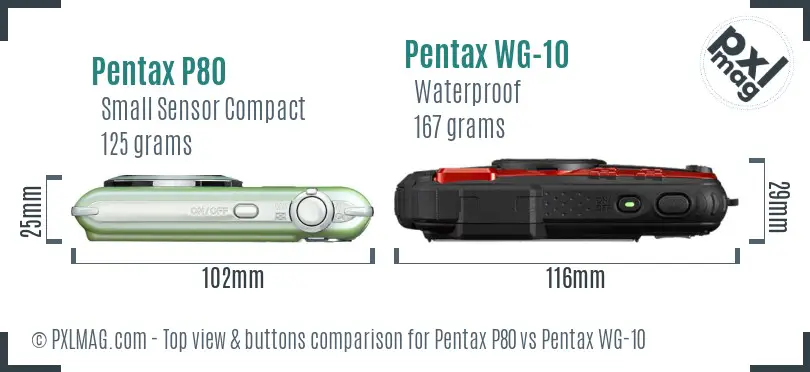 Pentax P80 vs Pentax WG-10 top view buttons comparison