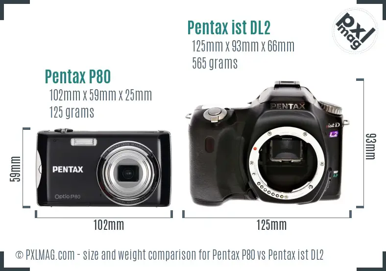 Pentax P80 vs Pentax ist DL2 size comparison