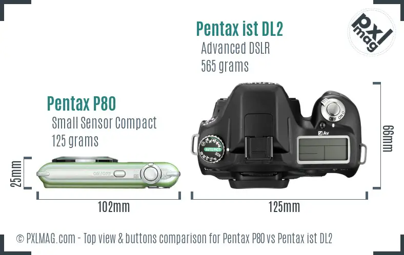 Pentax P80 vs Pentax ist DL2 top view buttons comparison