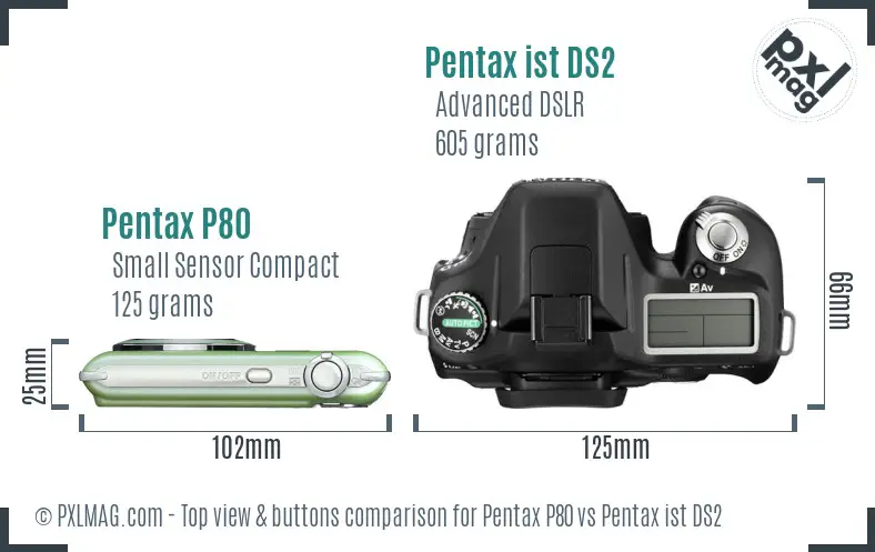 Pentax P80 vs Pentax ist DS2 top view buttons comparison