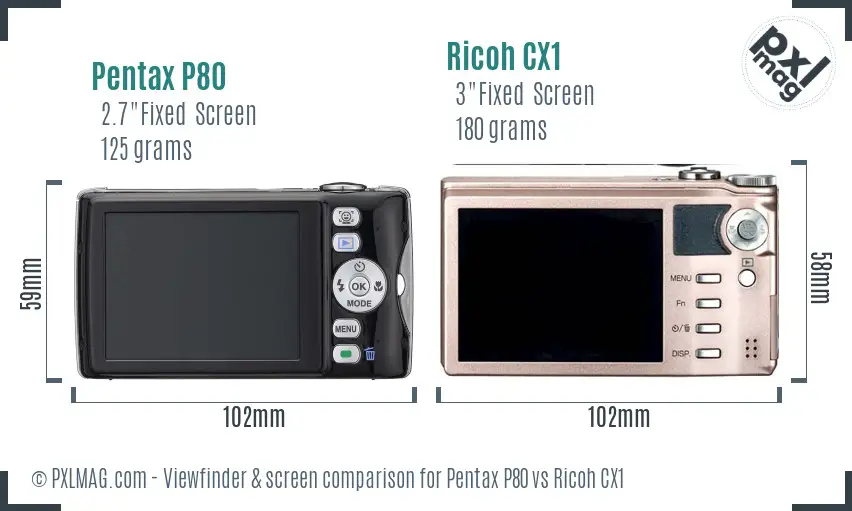 Pentax P80 vs Ricoh CX1 Screen and Viewfinder comparison