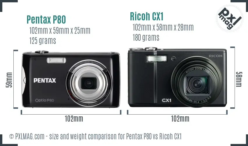 Pentax P80 vs Ricoh CX1 size comparison