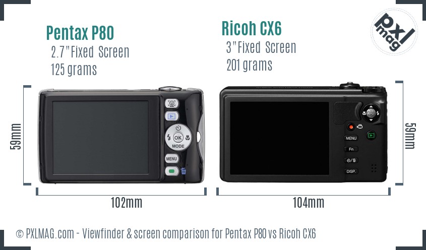 Pentax P80 vs Ricoh CX6 Screen and Viewfinder comparison
