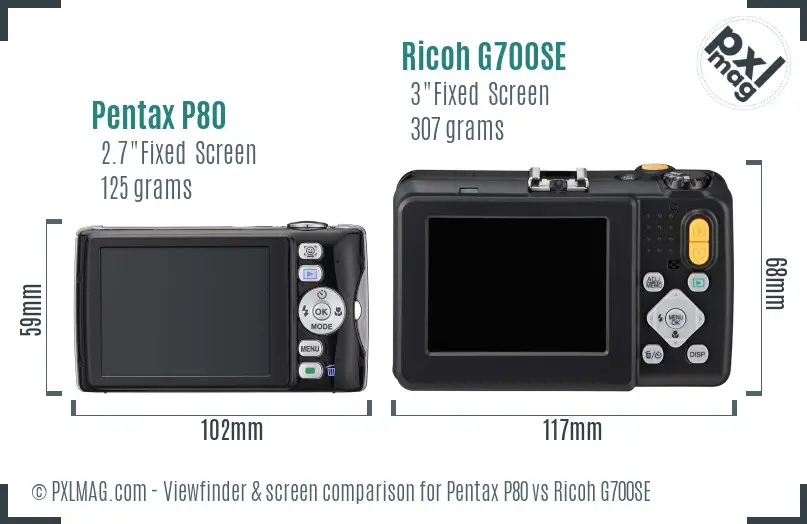 Pentax P80 vs Ricoh G700SE Screen and Viewfinder comparison