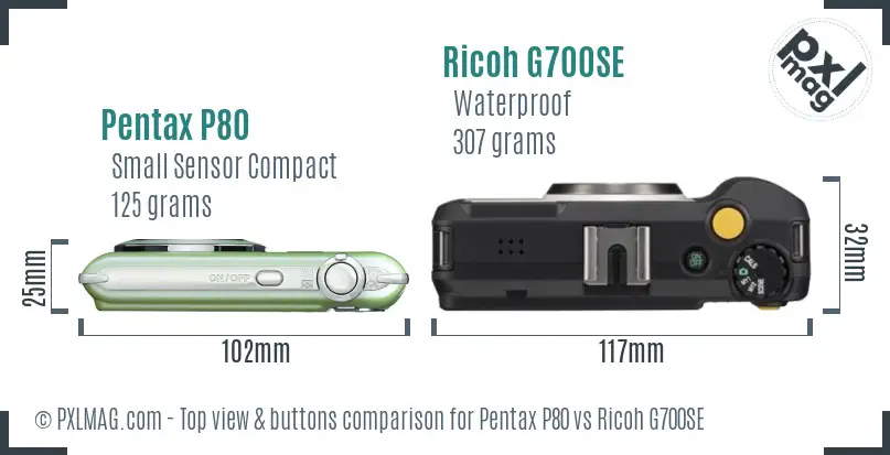 Pentax P80 vs Ricoh G700SE top view buttons comparison