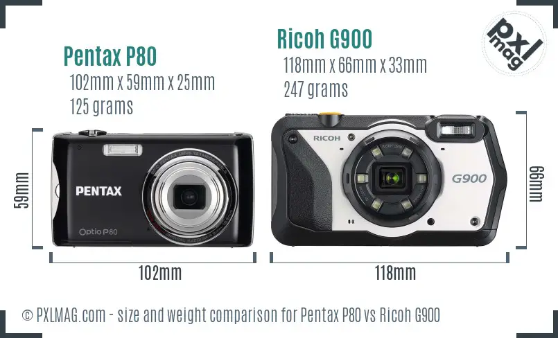 Pentax P80 vs Ricoh G900 size comparison Pentax P80 vs Ricoh G900 size comparison
