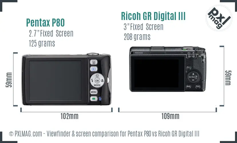 Pentax P80 vs Ricoh GR Digital III Screen and Viewfinder comparison
