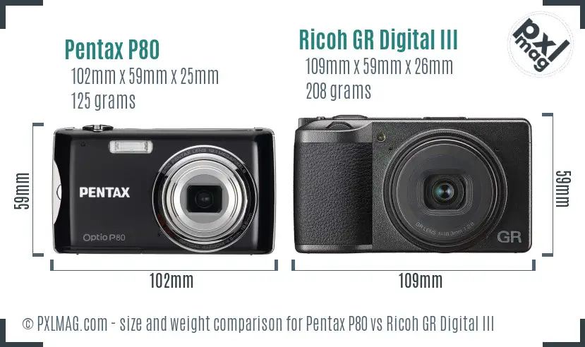 Pentax P80 vs Ricoh GR Digital III size comparison