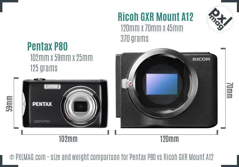 Pentax P80 vs Ricoh GXR Mount A12 size comparison