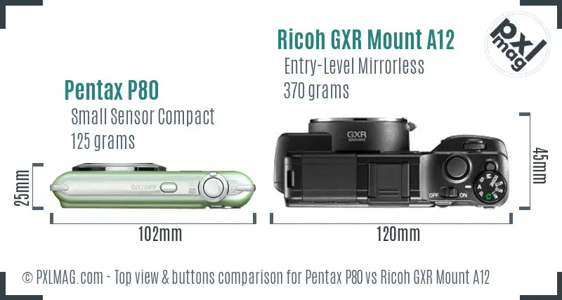 Pentax P80 vs Ricoh GXR Mount A12 top view buttons comparison